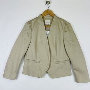 NEW Loft Suit Blazer Jacket Women 10 Beige Long Sleeve Open Front Lined Business
